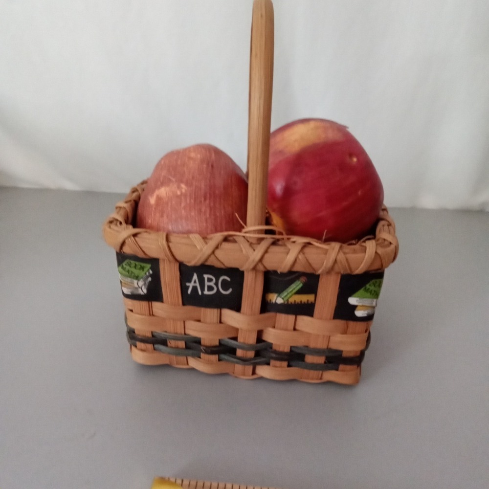Small Wicker School Teacher Apple Basket Decor ABC 123 Faux Fruit Centerpiece